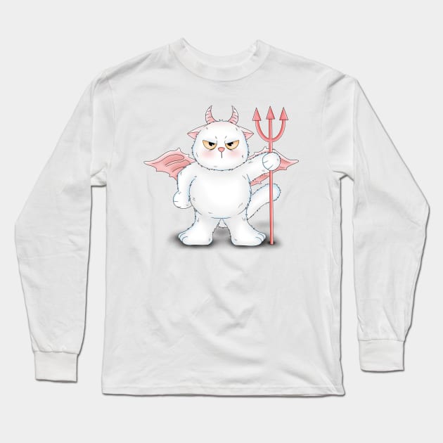 Devil White Cat Long Sleeve T-Shirt by Athikan